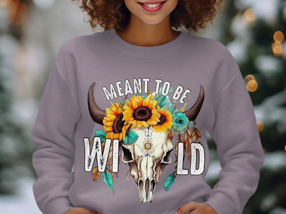 Meant To Be Wild Skull Floral Graphic Sweatshirt