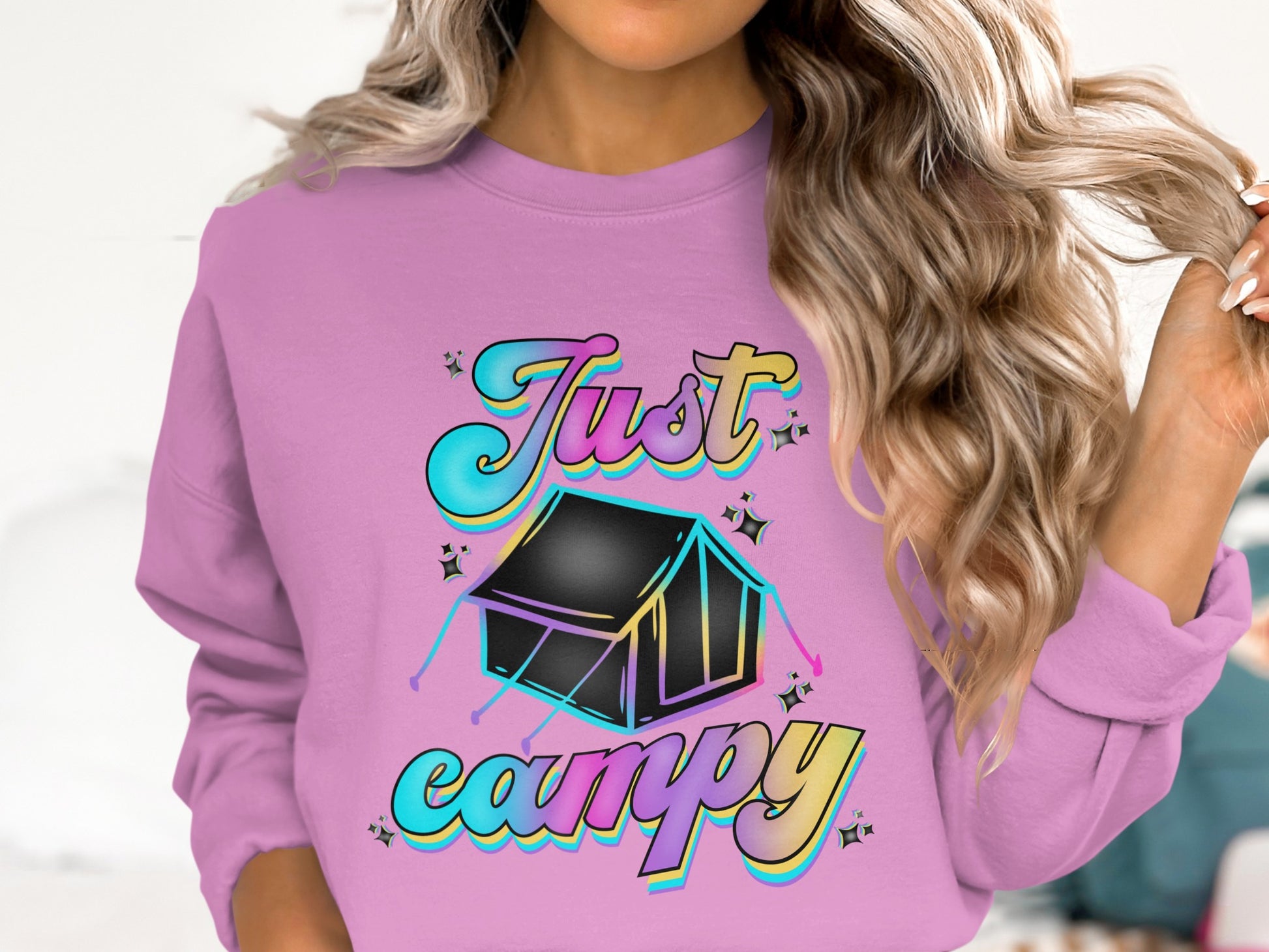 Just Campy Pink Sweatshirt with Tent Design