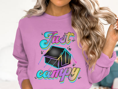 Just Campy Pink Sweatshirt with Tent Design