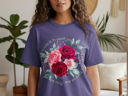 Inspirational Flower Graphic T-Shirt with Quote
