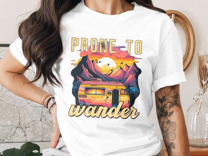 Prone to Wander Colorful Camper Graphic T-shirt