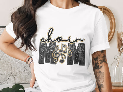 Stylish Choir Mom Sparkle Music Notes Design Shirt