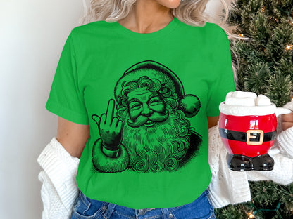 Santa Flipping Middle Finger Trendy Holiday Shirt