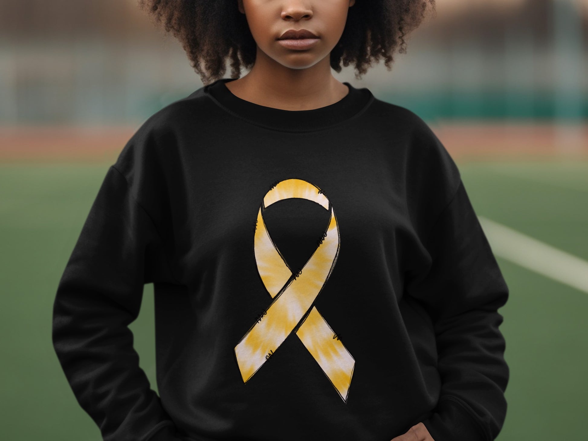 Bright Yellow Ribbon Graphic Sweatshirt