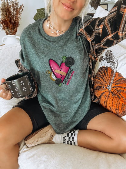 Vibrant Pink and Black Heart Embroidered T-Shirt