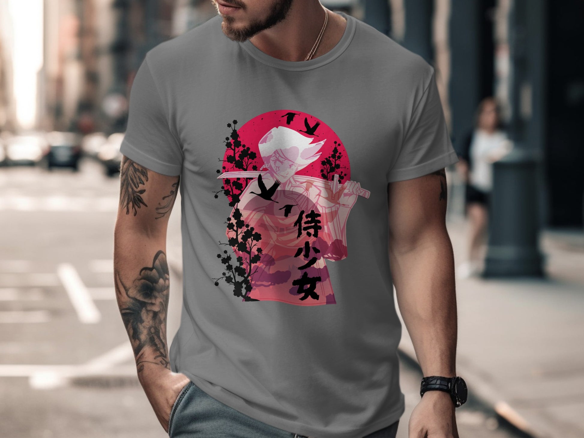 Unique Samurai Graphic Short Sleeve Casual Top