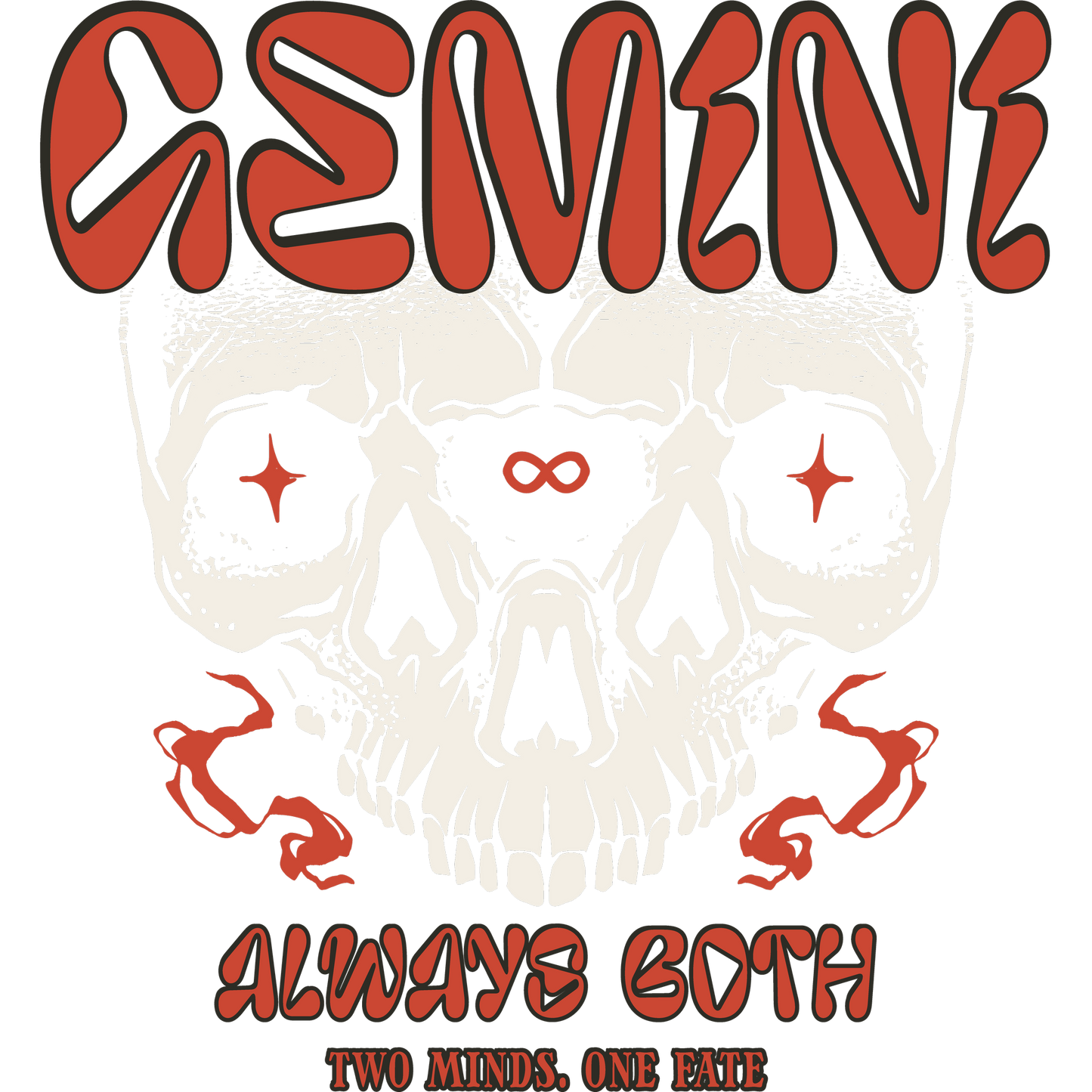 GEMINI ALWAYS BOTH TWO MINDS ONE FATE Skull Design