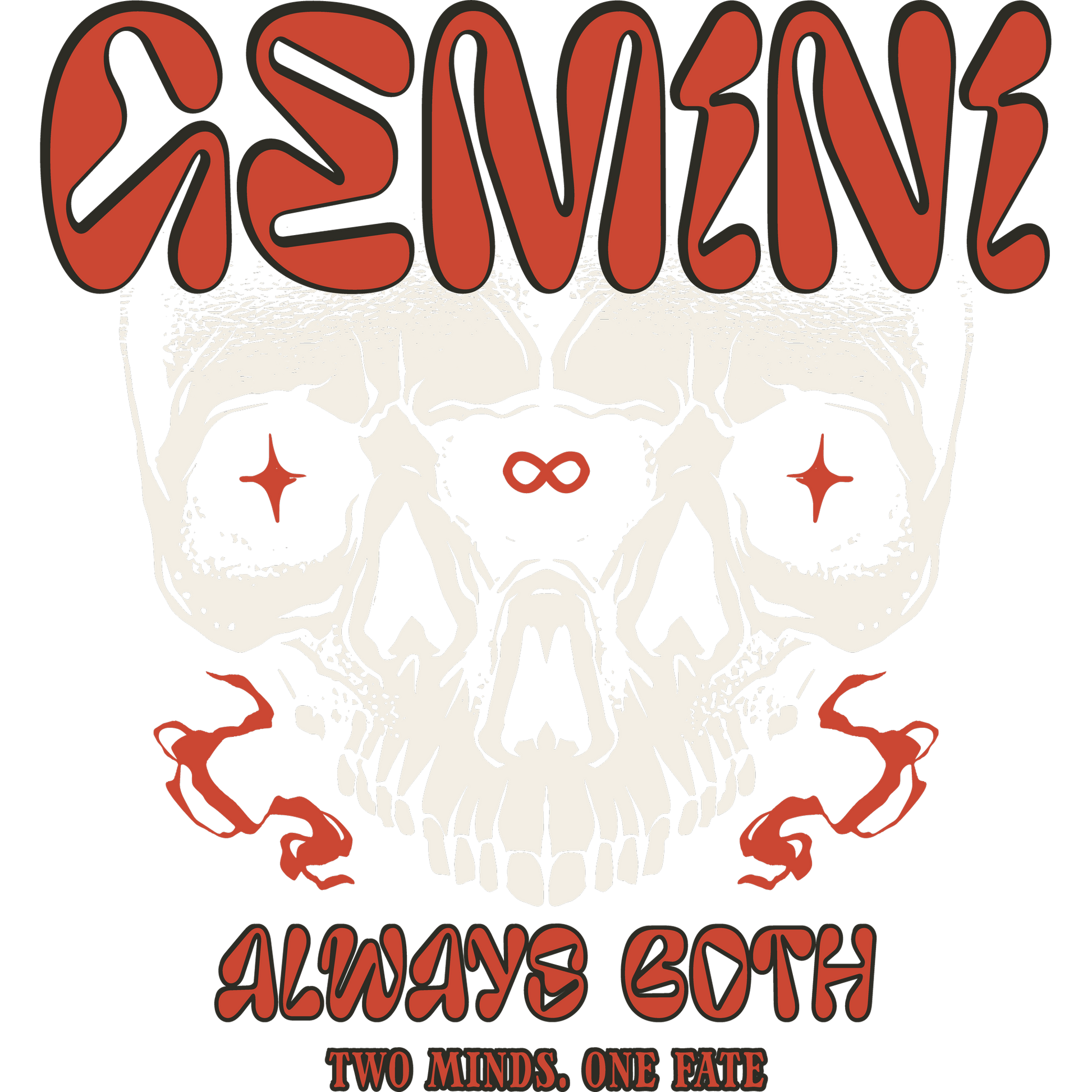 GEMINI ALWAYS BOTH TWO MINDS ONE FATE Skull Design