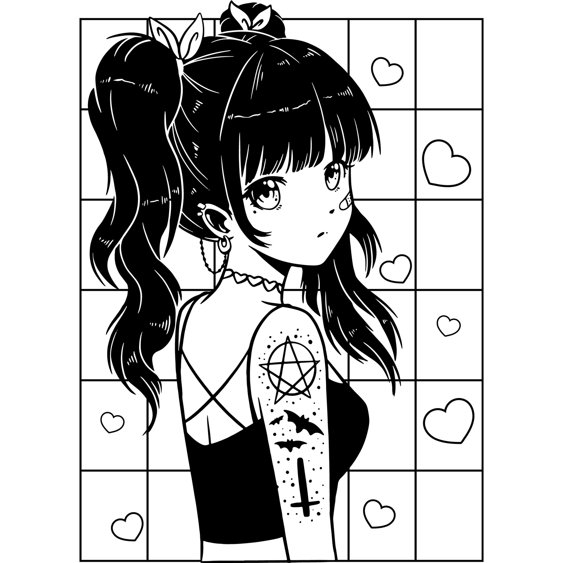 Stylish Anime Girl with Tattoos Graphic Art Piece