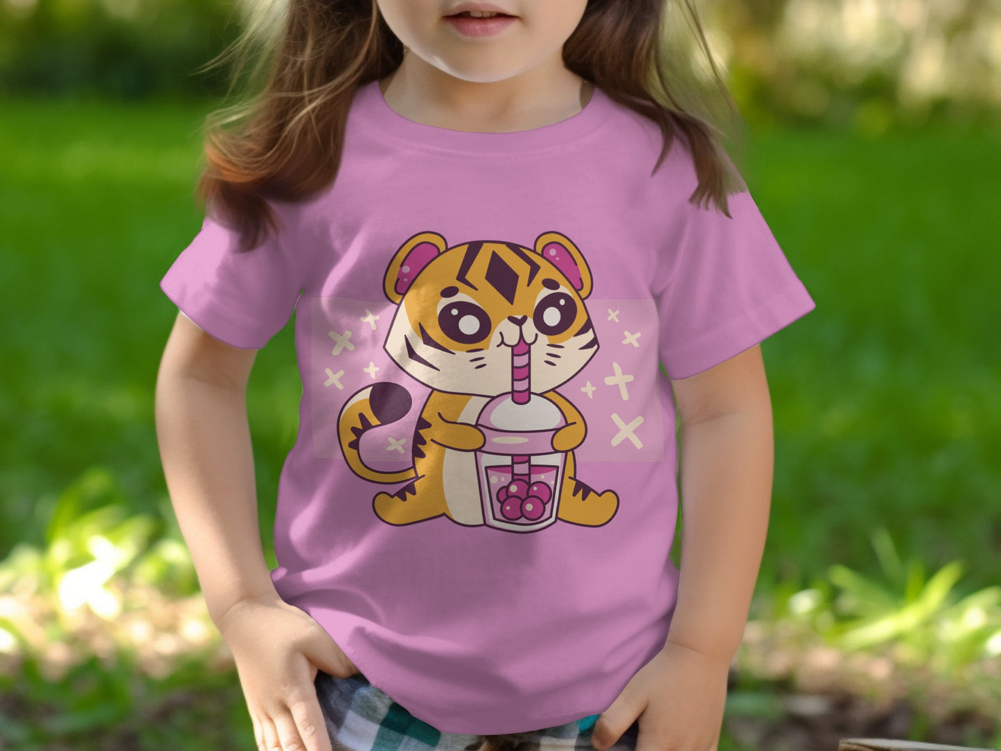 Cute Tiger Drinking Bubble Tea Kids T-shirt Product