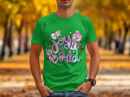 Joy to the World Snowman Holiday Graphic T-Shirt