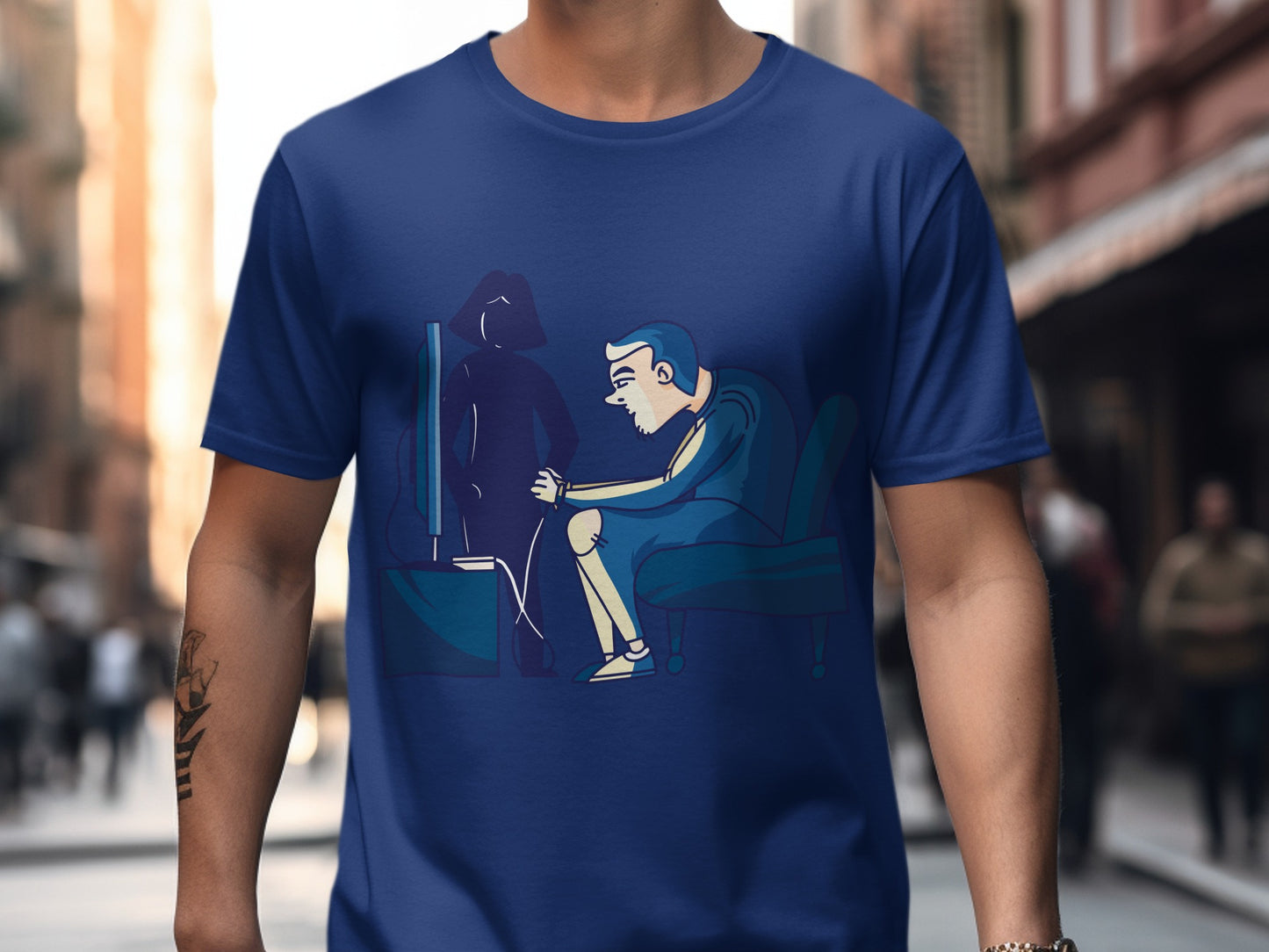 Thoughtful Man in Light Watching TV T-shirt