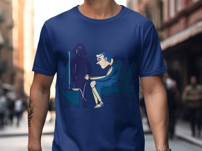 Thoughtful Man in Light Watching TV T-shirt
