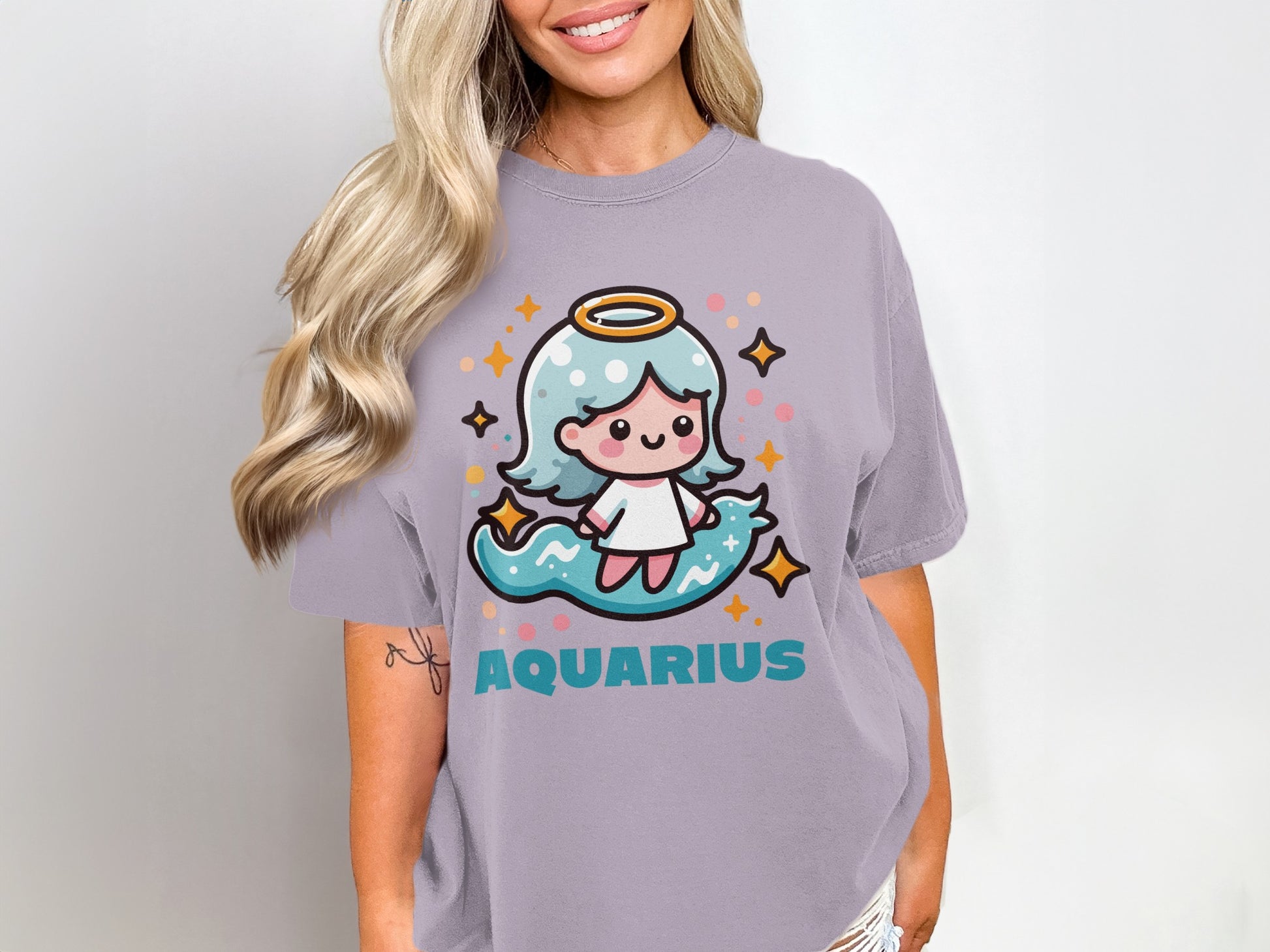 Cute Aquarius Zodiac T-Shirt with Adorable Cartoon Design