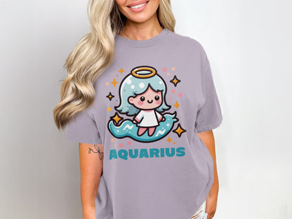 Cute Aquarius Zodiac T-Shirt with Adorable Cartoon Design
