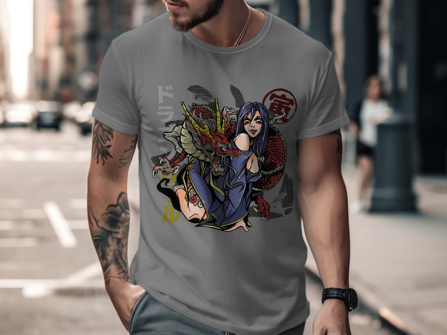 Dynamic Anime Character and Dragon Design T-shirt