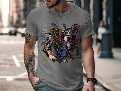 Dynamic Anime Character and Dragon Design T-shirt