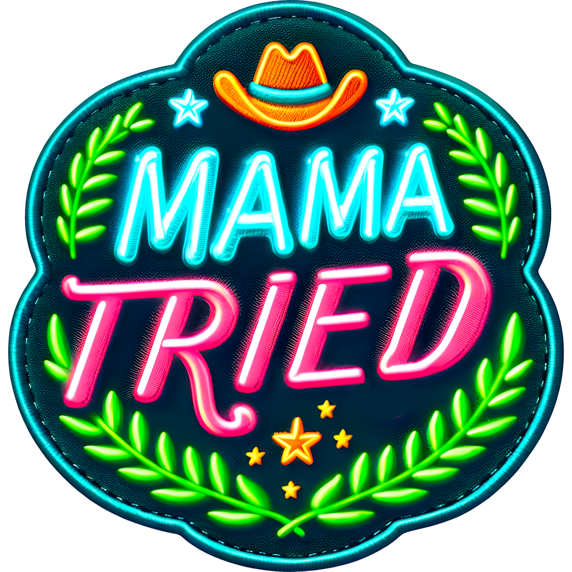 Mama Tried Neon Sign with Cowgirl Hat Patch