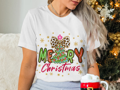 Festive Leopard Print Merry Christmas Tee