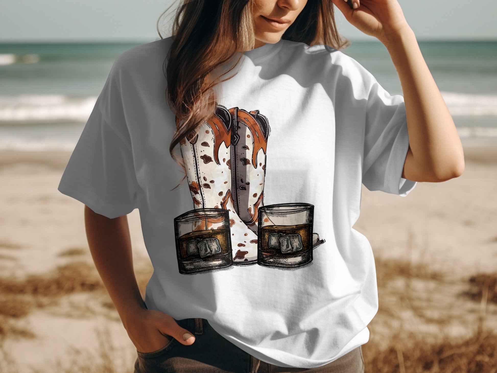 Cowgirl Hat and Whiskey Glasses T-Shirt