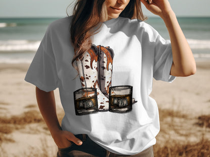 Cowgirl Hat and Whiskey Glasses T-Shirt