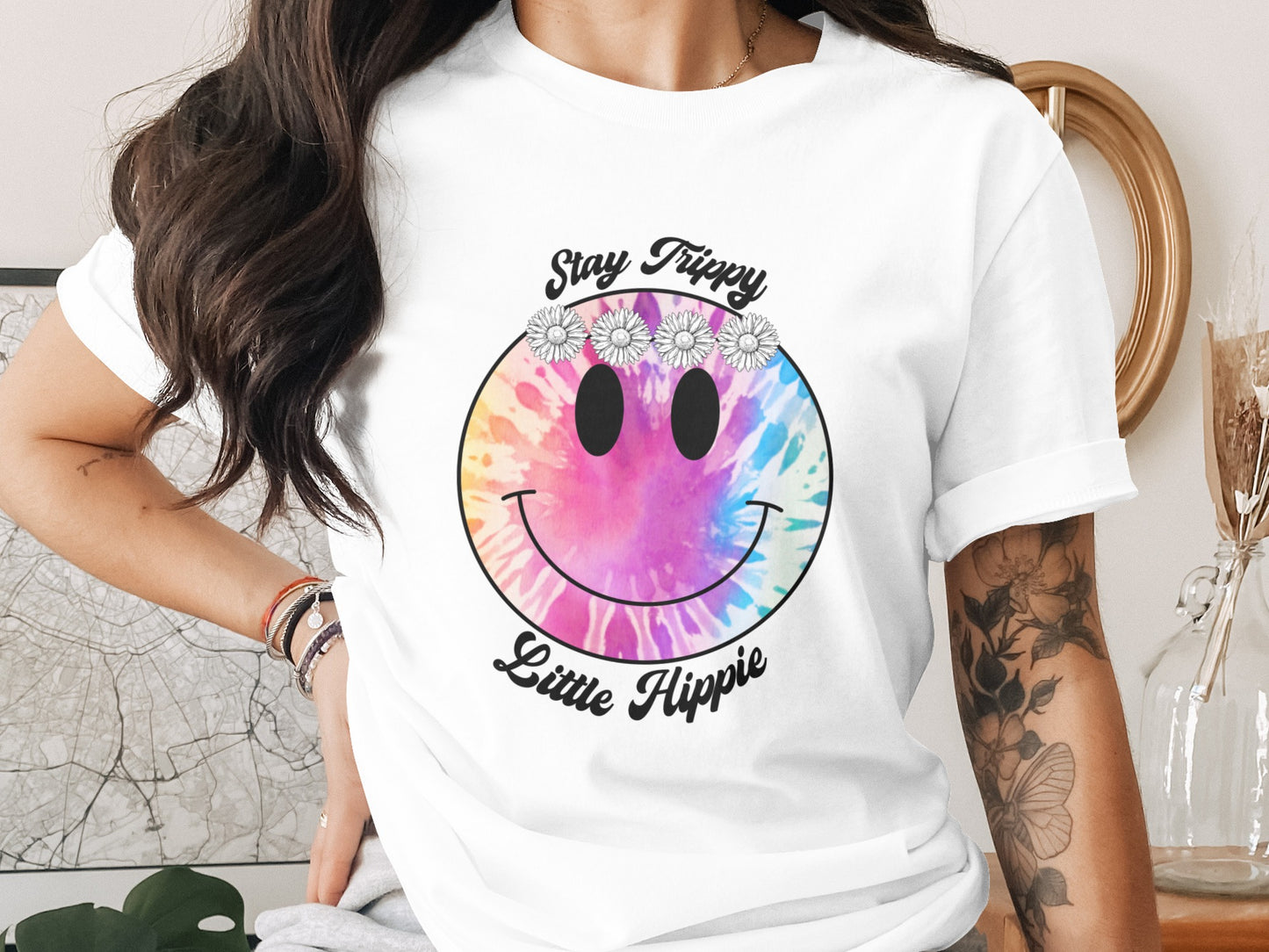 Stay Trippy Little Hippie Smiley Face Graphic Tee