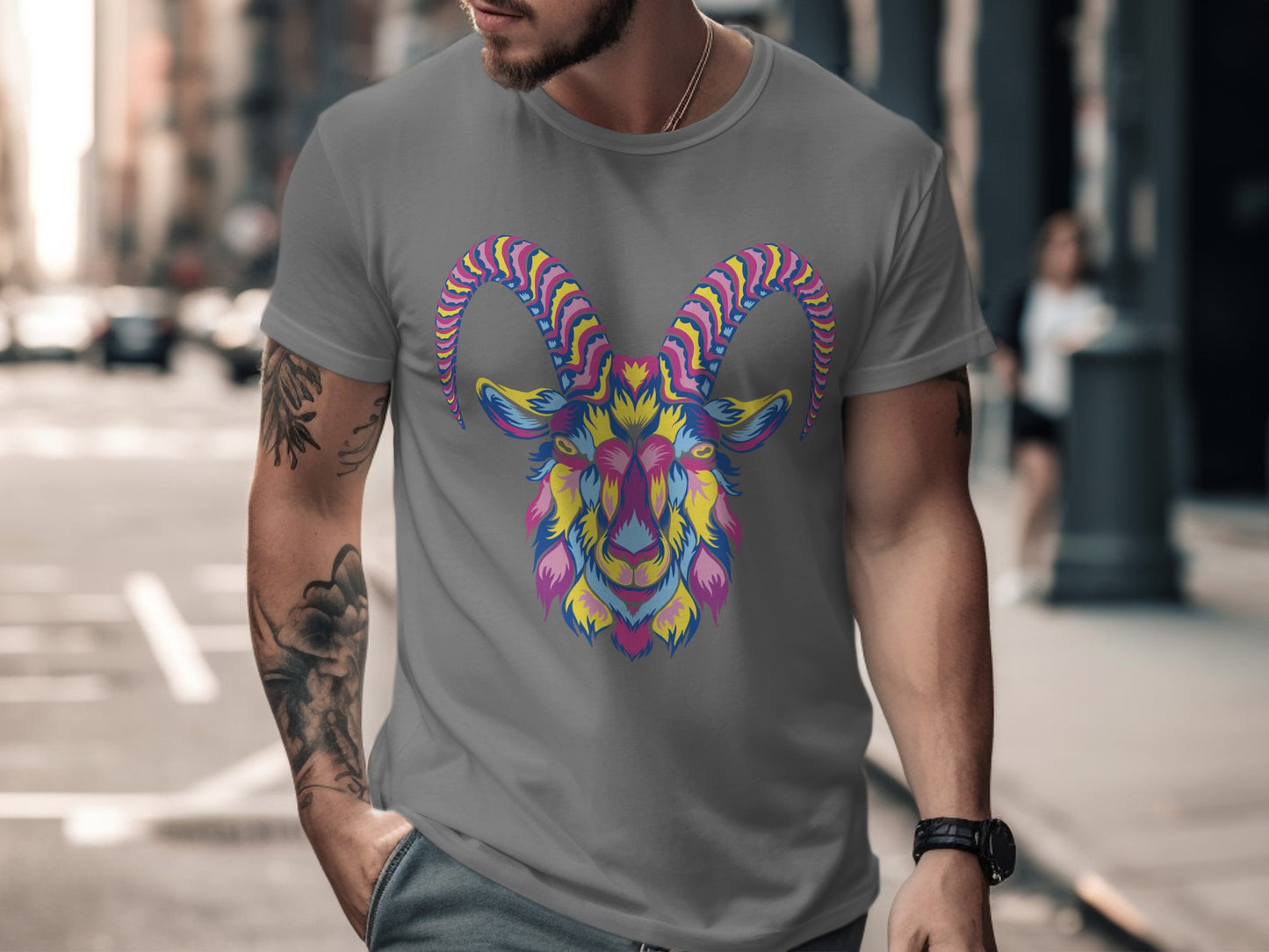 Colorful Geometric Goat Design T-Shirt