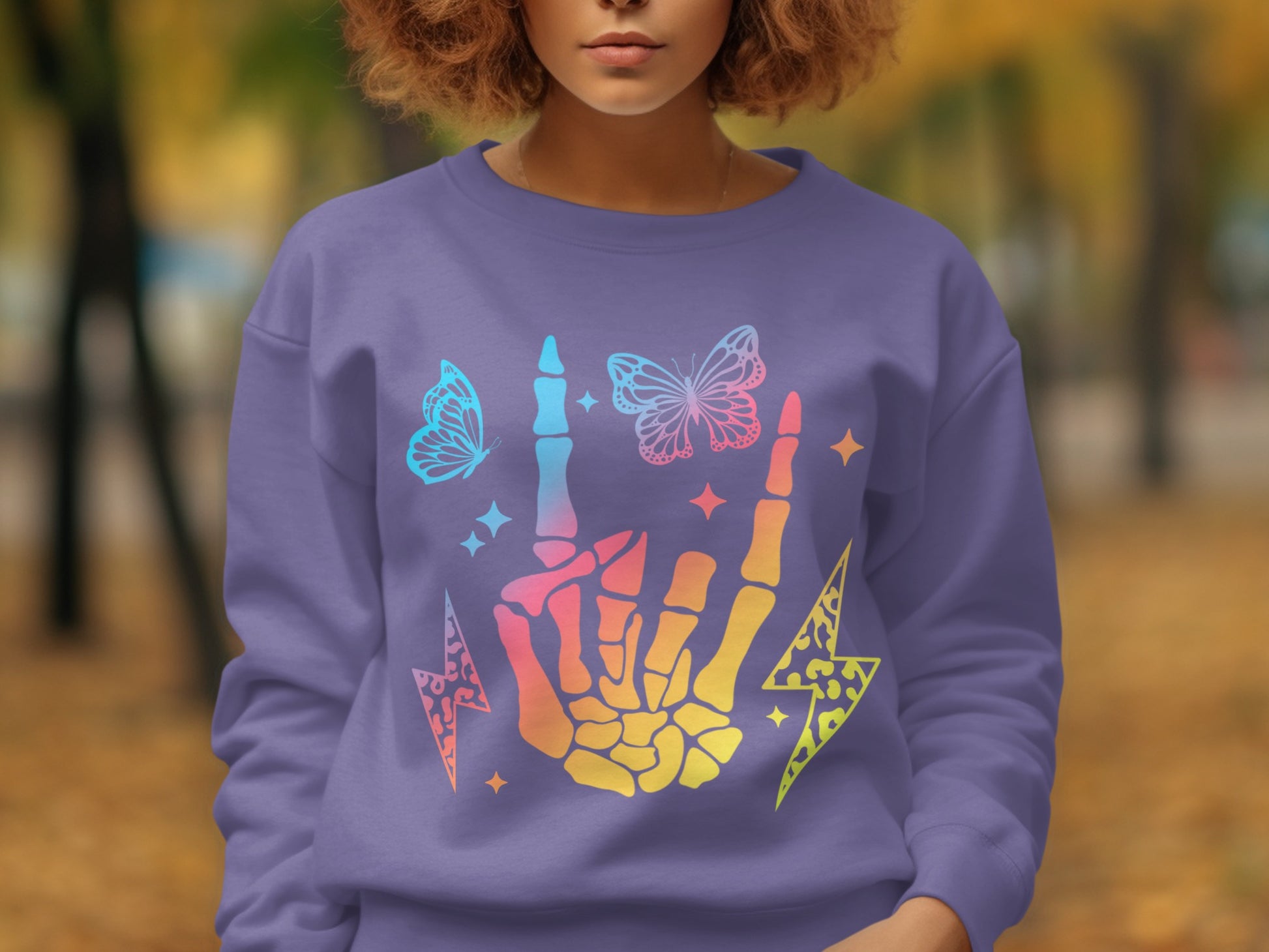 Vibrant Graphic Hand Gesture Purple Sweatshirt