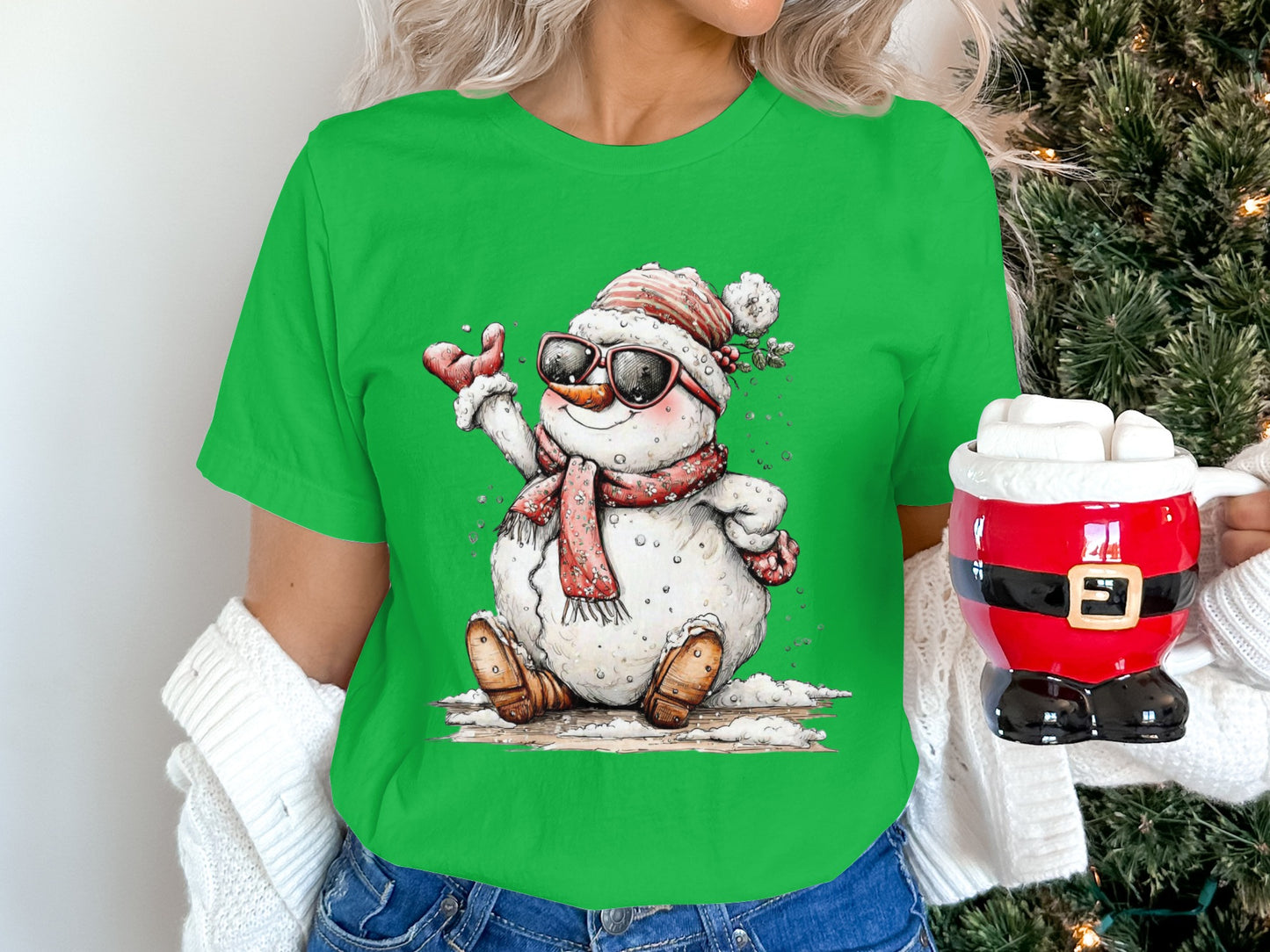 Cool Snowman Holding Bird Graphic T-Shirt Product