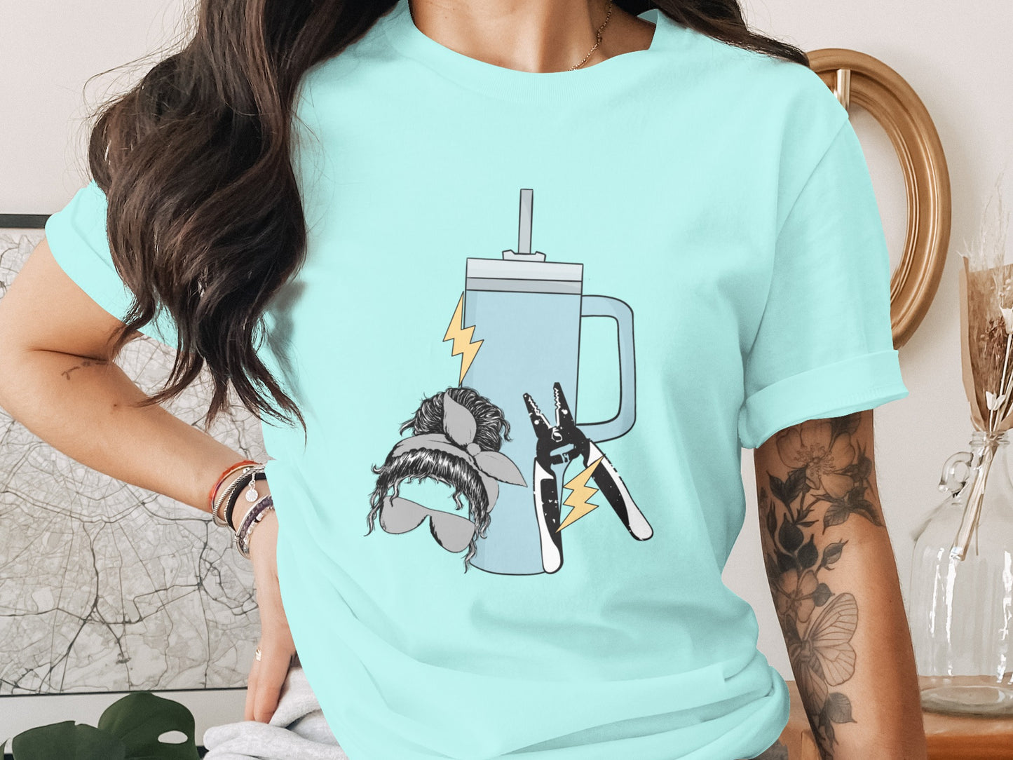 Quirky Mustache and Tools Graphic Tee shirt