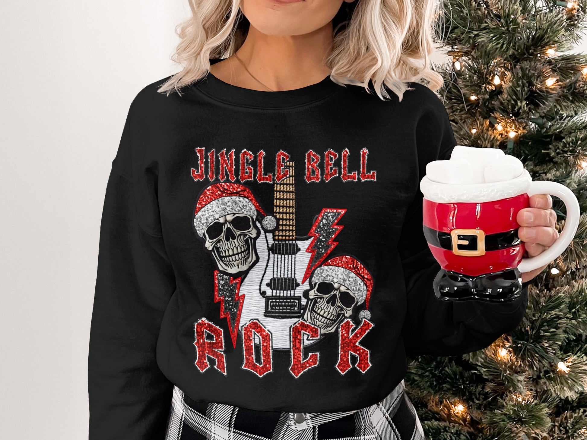 Festive Holiday Jingle Bell Rock Skulls Sweatshirt
