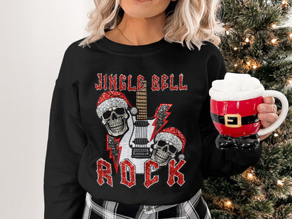 Festive Holiday Jingle Bell Rock Skulls Sweatshirt