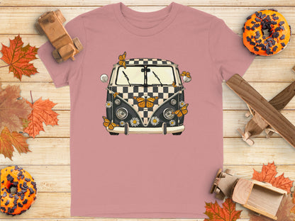 Vintage Checkerboard Van and Butterflies Graphic Shirt