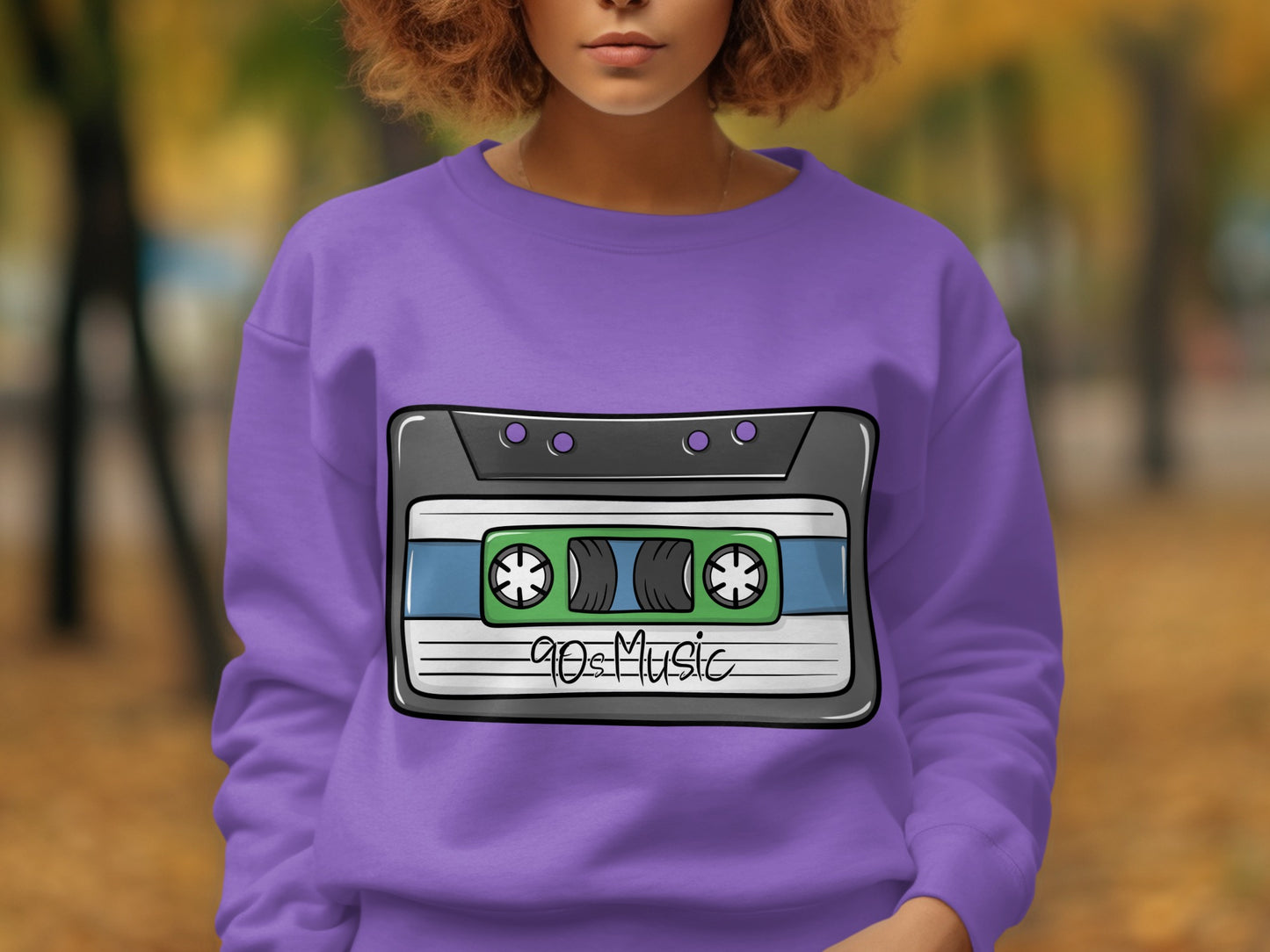 Retro 90s Music Cassette Graphic Purple Sweatshirt