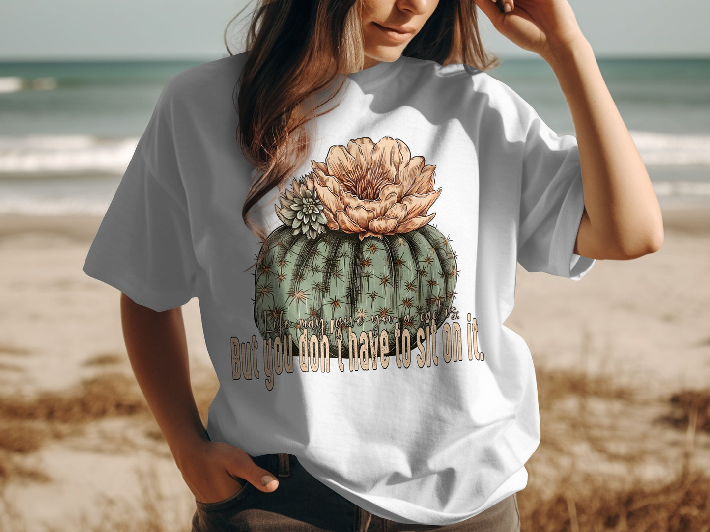 Cute Cactus Graphic Tee with Floral Design Shirt