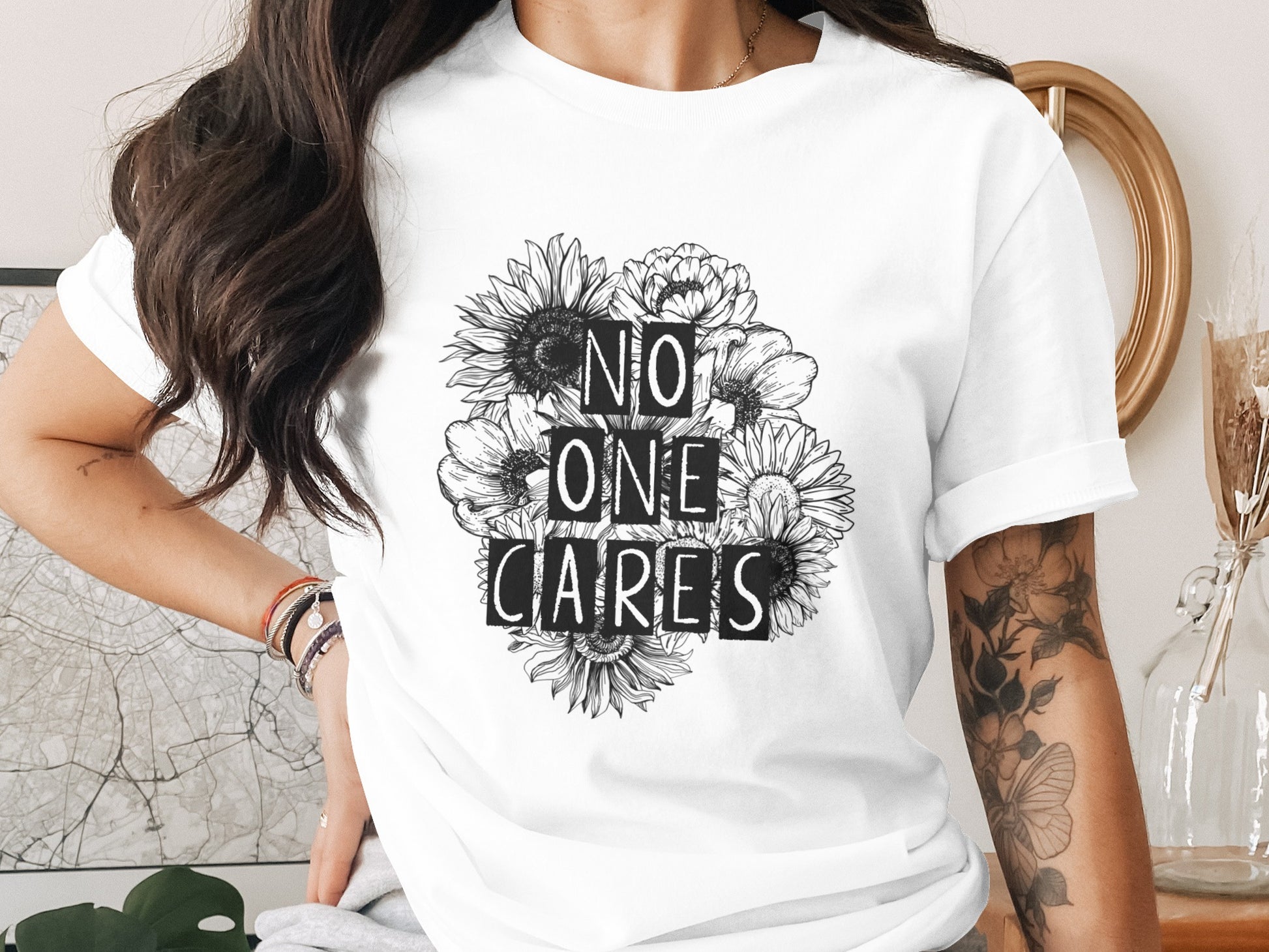No One Cares Trendy Graphic Tee for Casual Wear