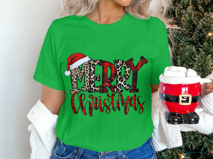 Festive Merry Christmas Leopard Print T-shirt