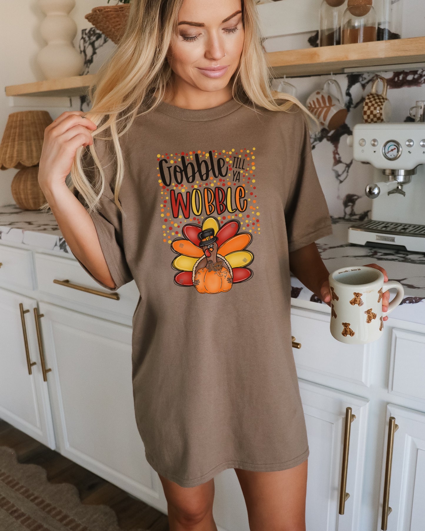 Gobble Til You Wobble Graphic Tee For Thanksgiving