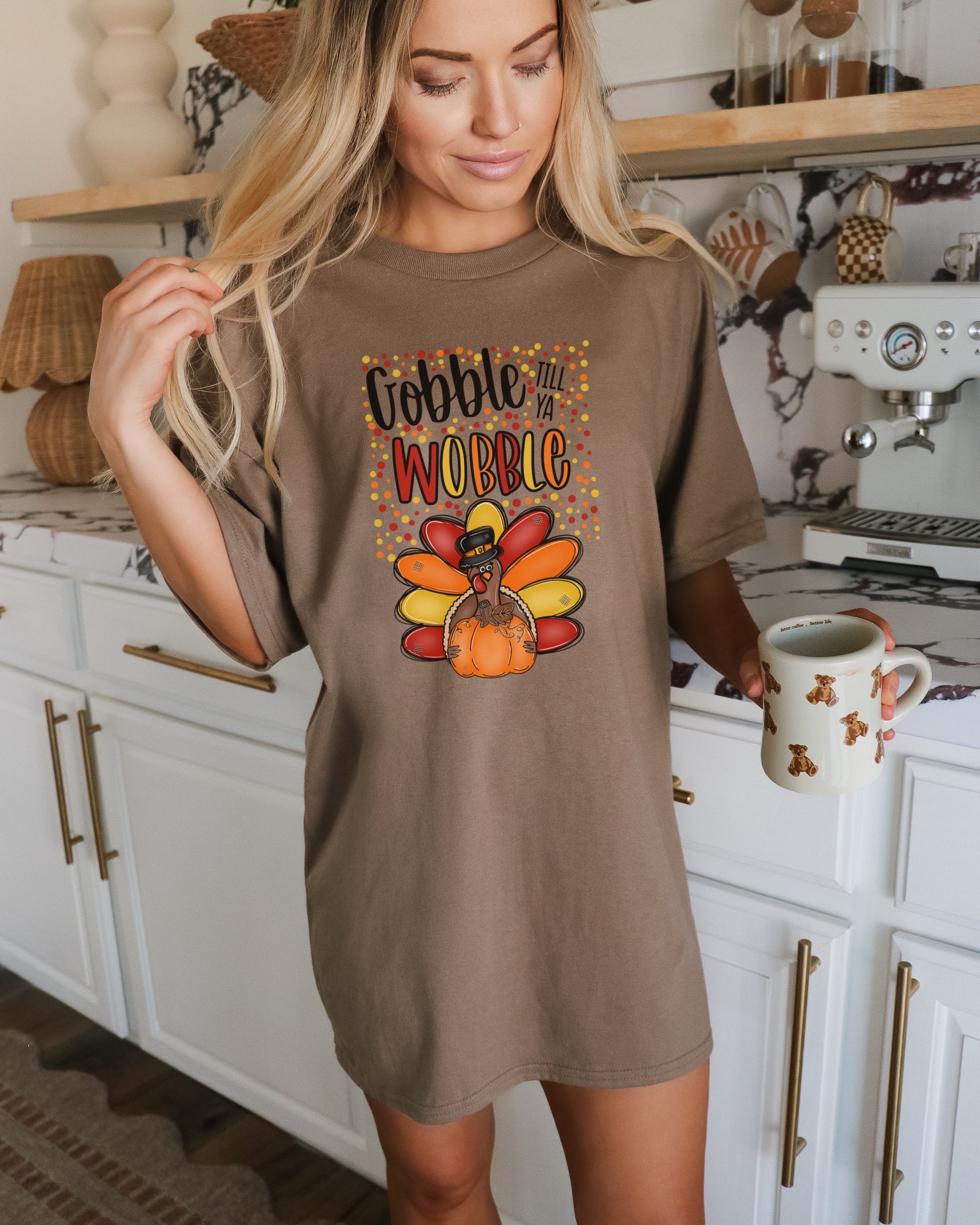 Gobble Til You Wobble Graphic Tee For Thanksgiving