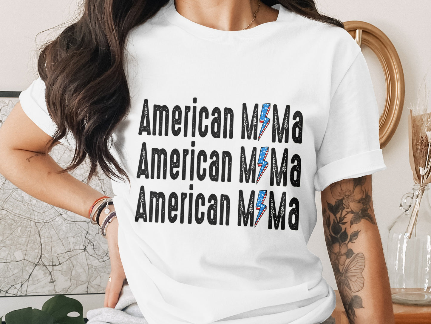 American Mama Unique Patriotic Graphic T-Shirt