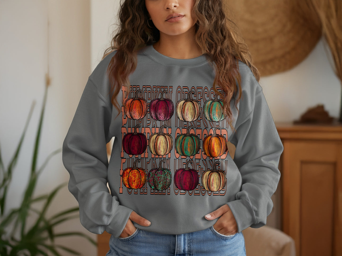 Vibrant Pumpkin Patch Graphic Halloween Sweatshirt
