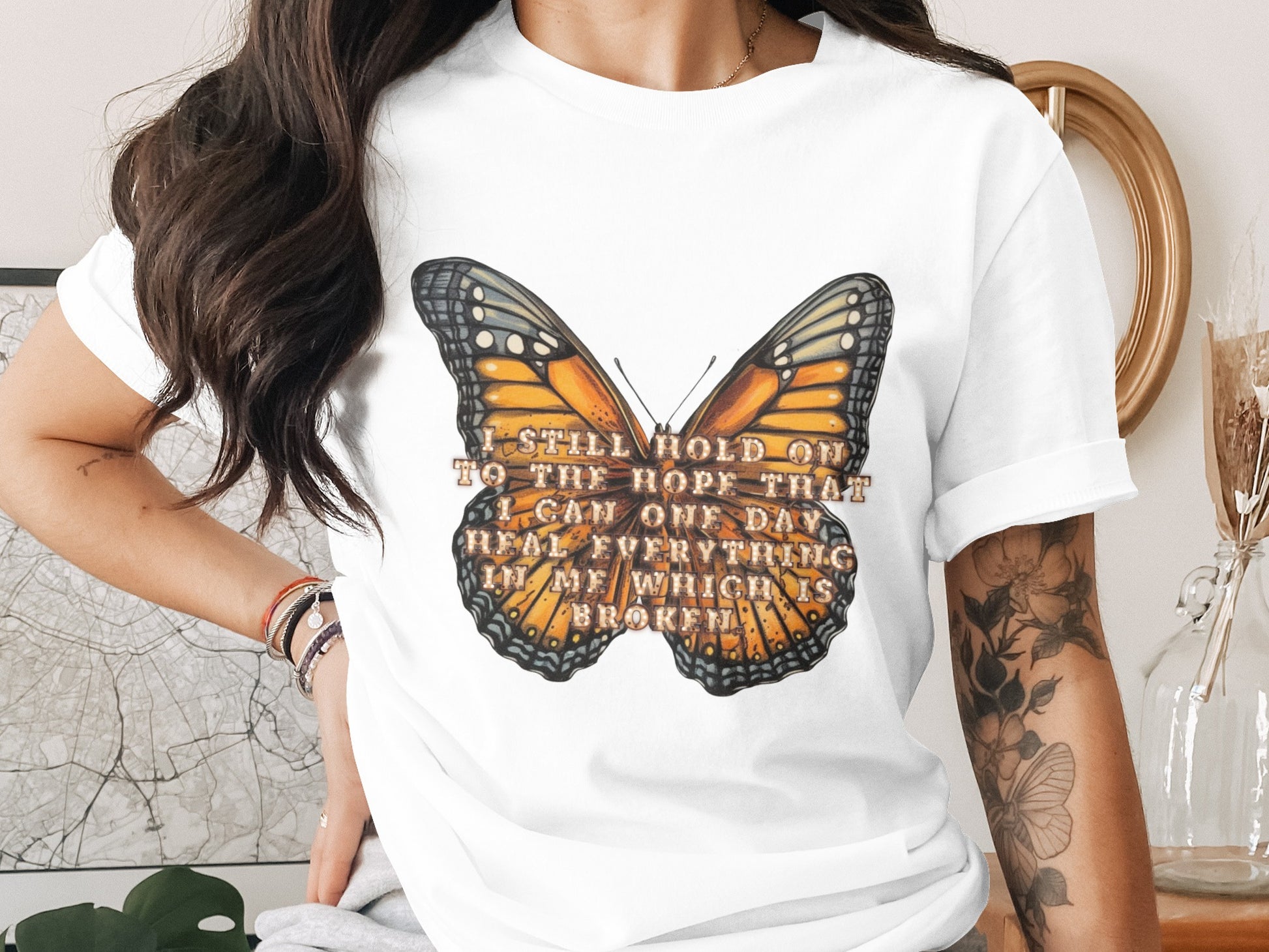I Still Hold On To The Hope Butterfly Print Shirt