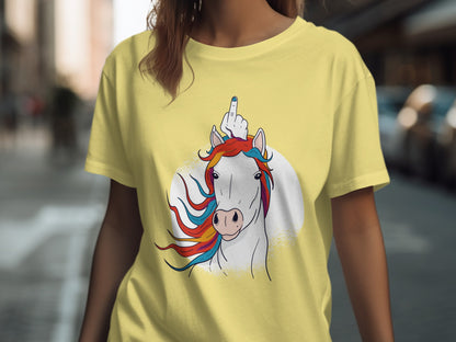 Colorful Unicorn with Middle Finger Graphic T-Shirt