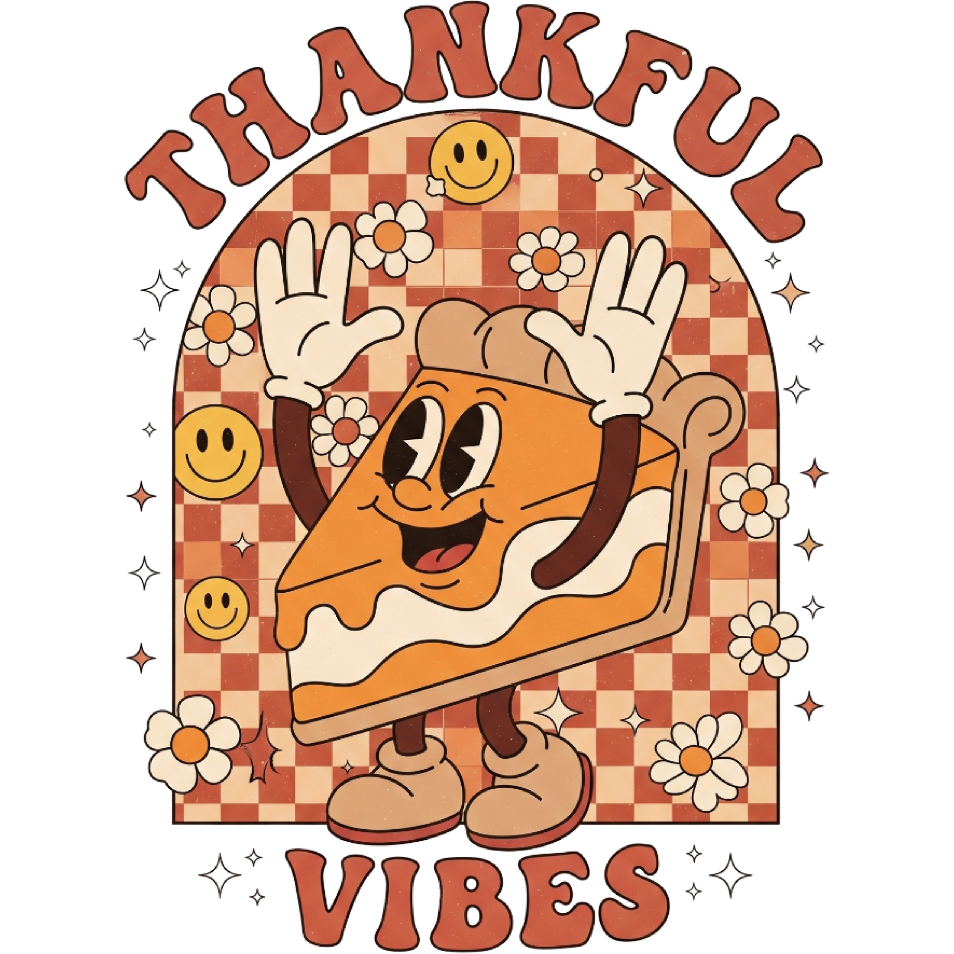 Thankful Vibes Pie Slice Cartoon Graphic T-Shirt
