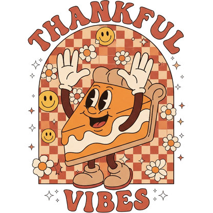 Thankful Vibes Pie Slice Cartoon Graphic T-Shirt