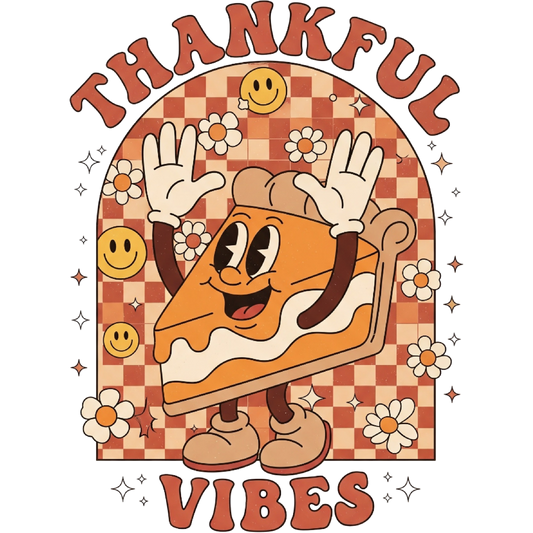 Thankful Vibes Pie Slice Cartoon Graphic T-Shirt