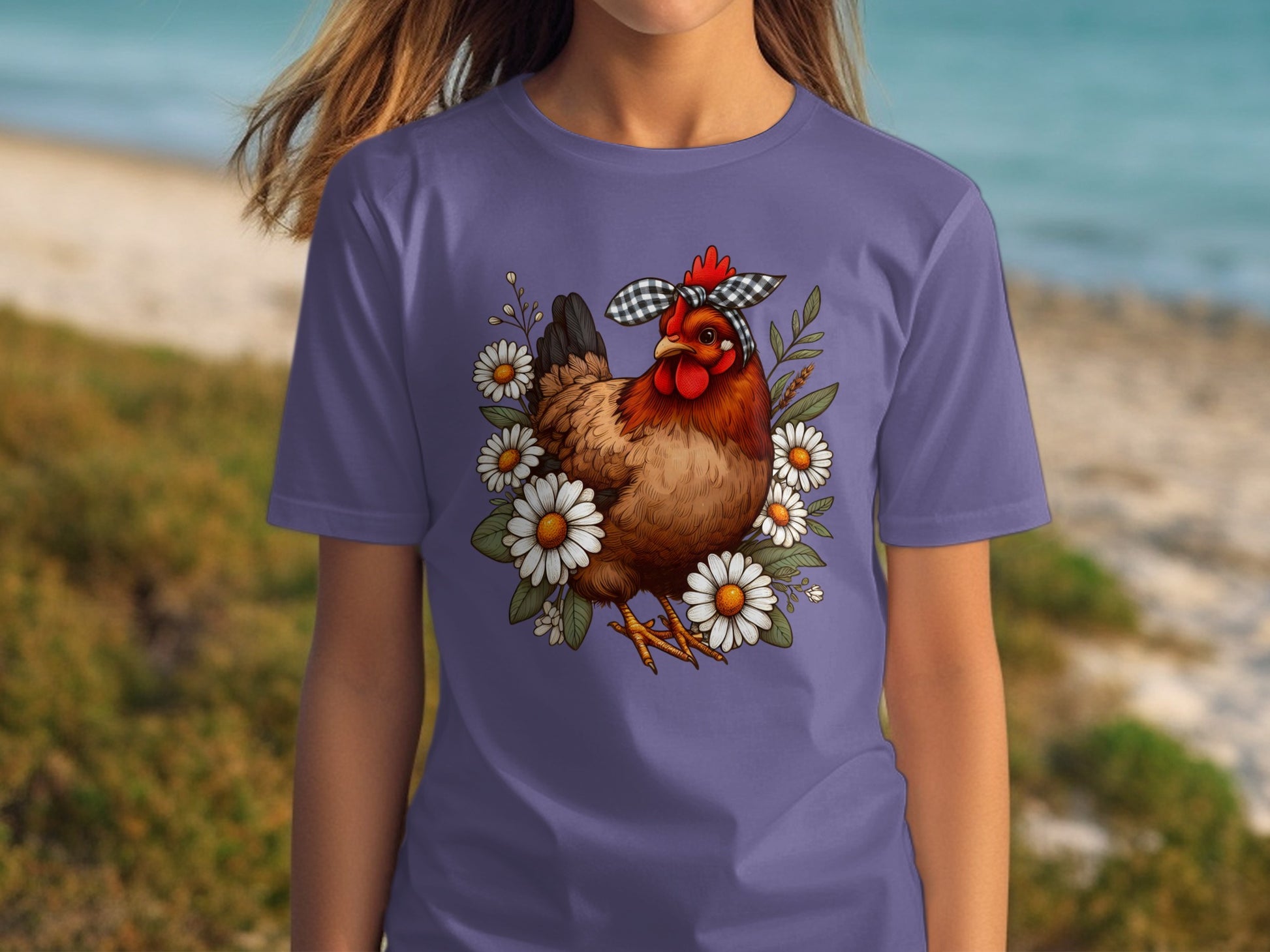 Cute Chicken Surrounded by Daisies Graphic T-Shirt