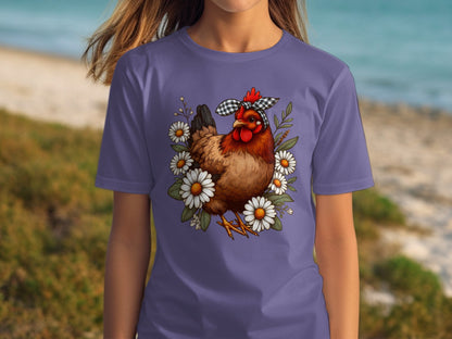 Cute Chicken Surrounded by Daisies Graphic T-Shirt
