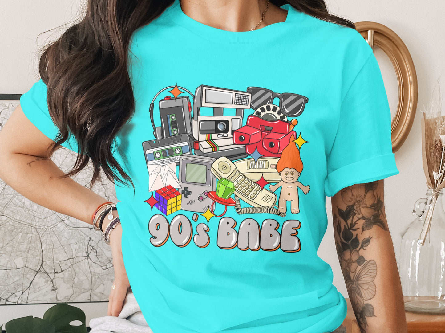 Retro 90s Babe Graphic Tee Colorful Illustration