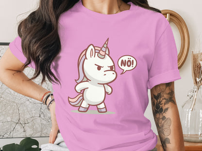Angry Unicorn Cartoon Graphic T-Shirt for Women